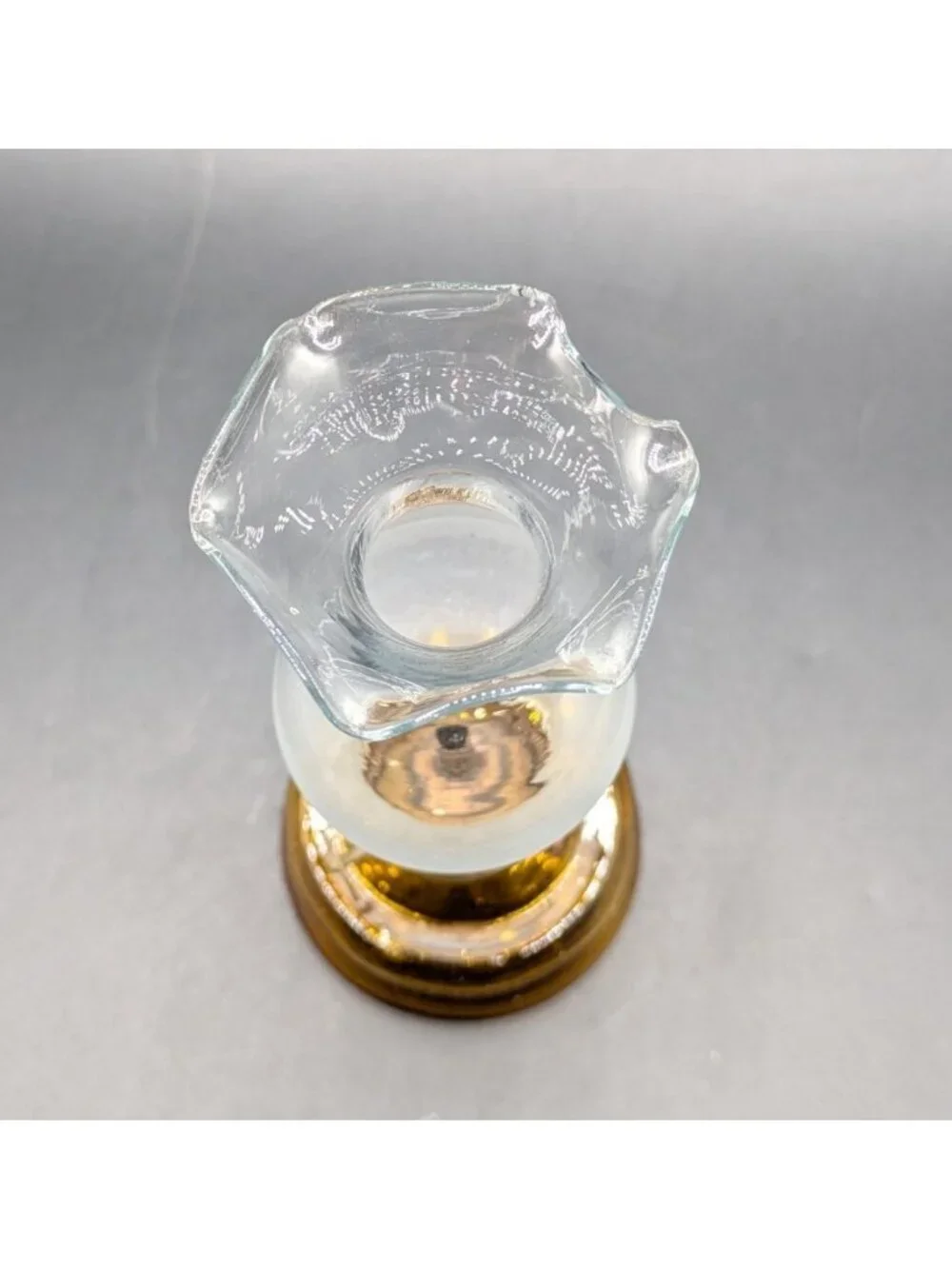 Vintage Miniature Oil Lamp Lantern Frosted Chimney Amber Base Angel Lamp 7